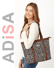 ADISA Women's Office Laptop Handbag Large Printed Shoulder Bag (ADW4087-BLA-ORA)