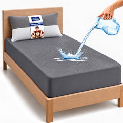 GADDA CO 100% Waterproof Premium Cotton Feel Mattress Protector King Size 78x72 Inch|Ultra Soft Breathable & Fitted Bed Protector Terry Cover Double Bed (6.5x6 feet, Fits 10 Inches, Grey)