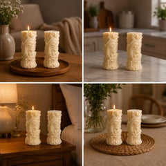Decorative Fragrance Candle with Raised 3D Ivory Swirl Pillar Artwork | Long Burning Scented Candle for Home Décor, Living Room, Bedroom, Meditation Space, Table Decoration & Gift
