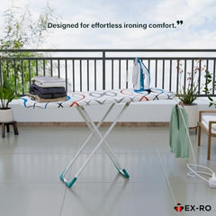 TEX-RO Ironing Board with Iron Stand | Foldable Iron Table for Ironing Clothes with Adjustable Height, Cotton Padded Press Table, Heat-Resistant Rest & Anti-Skid Legs - White