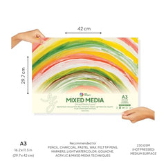 Zen Sangam Bookmark Mixed Media Glued Sketch Pad | 230GSM 100% Cellulose, Hot Pressed | 48 Sheets Size(18x5cm) | Medium Grain | for Pencil, Charcoal, Pastel, Wax, Acrylic, Gouache, Light Watercolor