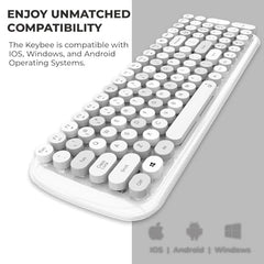 iGear KeyBee Retro Typewriter Inspired 2.4GHz Wireless Keyboard with Mouse Combo for Desktop/Laptop and Devices with USB Support, Single Nano Receiver, Round Keycaps, Cleaning Brush (White) (Green)