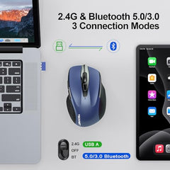 TECKNET Wireless Mouse, BT 5.0/2.4G, Rechargeable 6-DPI Silent, Grey