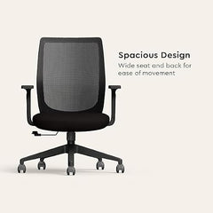 Interio by Godrej Curv Premium Mesh Wide Back Ergonomic Chair | Work from Home/Study Chair | 1-Year Warranty | Height Adjustable Chair | Heavy Duty PP Base | DIY Installation, Black