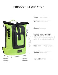 CarryPro MOJO V2.0-20L Everyday Laptop Backpack, Fits Up to 15.6 Inch Roll Top Laptop Bag for Office, College & Travel, Water Resistant Fabric, Ultra Lightweight Bag, 1 Year Warranty - Hot Orange