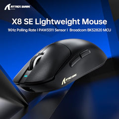 ATTACK SHARK X8SE Mouse for Large Hand, 55 g Superlight, PixArt PAW3311 Gaming Sensor, BT/2.4G Wireless/Wired, Adjustable DPI up to 25000, 500 mAh Battery (Black)