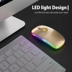 BUYFLUX LED Wireless Mouse, Slim Silent Mouse 2.4G Portable Mobile Optical Office Mouse with USB & Type-c Receiver, 3 Adjustable DPI Levels for Notebook, PC, Laptop, Computer (Black)