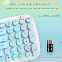 iGear KeyBee Retro Typewriter Inspired 2.4GHz Wireless Keyboard with Mouse Combo for Desktop/Laptop and Devices with USB Support, Single Nano Receiver, Round Keycaps, Cleaning Brush (White) (Green)