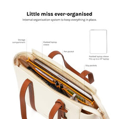 MOKOBARA Sunflower Tote 18L Laptop Bag 14 Inch Office Travel Handbag Beige | Stylish Purse College Girls Ladies Shoulder Bag Latest Waterproof Vegan Leather Tech Sleeve Luggage Strap Organizer Pocket