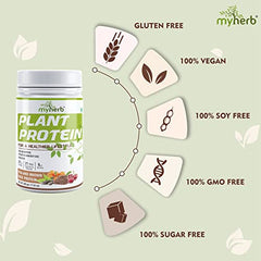 MYHERB Plant Protein Powder | Pea And Brown Rice Protein Powder | Vegan High Protein Powder | 27 gm Protien,21 Vital,6 gm BCCAs |Sugar Free|For Men,Women (500 g (Pack of 1), Chocolate)