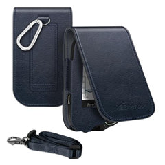 MEDMAX Case for Freestyle Libre 3/2 / Libre Reader Blood Glucose Monitor, Case with Neck Holder for Hanging, Faux Leather Protective Cover with Carabiner Clip for Diabetics (Navy Blue)
