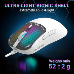 Ant Esports Virtus100 Wired RGB Gaming Mouse | Light Weight |6D Durable Buttons | High Performance Up to 12800 DPI 1000Hz Polling Rate | AI Sensor | 20M Click | Software Support Esports Mouse_ White