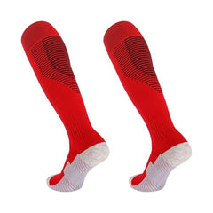 MOMISY Soccer Football Athletic Sports knee High Cotton Blend Socks for Men & Women | Odour Free, Superior Grip-Pack of 1 (Red Black)