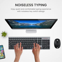 Portronics Key2 Combo Wireless Keyboard and Mouse Set,with 2.4 GHz USB Receiver,Silent Keystrokes,1200 DPI Optical Tracking,Compact Design,Multimedia Keys for PC,Laptop & USB Supported Devices(Grey)