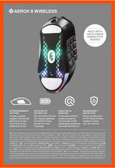 SteelSeries Aerox 3 Wireless Gen 2 - Ultralight 68g Gaming Mouse, 4K Polling, 26K DPI Optical Sensor, 200 Hours Battery Life, IP54, 80 Million Clicks, RGB, Pure PTFE Gliding Feet, Shadow