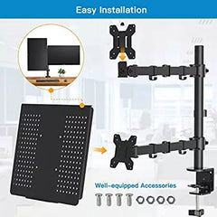 Laptop Desk Arm with Clamp and Grommet, Swivel and Tilt Function (Dual Arm with Monitor & Laptop)
