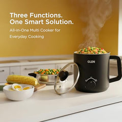 Glen Electric Kettle with Steamer 1.5L, 600W | Multipurpose Kettle for Tea, Coffee, Milk, Eggs, Soup & Noodles | Egg Boiler, Food Steamer, Dual Heat Settings, Auto Shut-Off SA9016 MCK