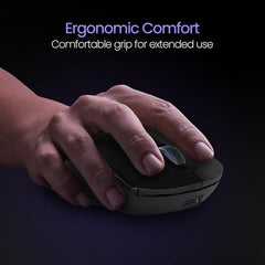 Portronics Toad One Bluetooth Mouse with 2.4 GHz & BT 5.3 Dual Wireless, 6 Buttons, Rechargeable, RGB Lights, Connect 3 Devices, Ergonomic Design for Laptop, Smartphone, Tablet (Black)