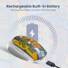 Portronics Toad III Plus Rechargeable Bluetooth Mouse with Bluetooth & 2.4 GHz Wireless Connectivity, Stylish Illustrated Design, 6 Buttons, Soft Silicone Grip for Laptop, PC, Mac (White)