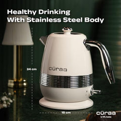 CÜRAA Retro Electric Kettle 1.8 Litre | Water Kettle Electric with 304 Stainless Steel Body, Auto Shut-Off, Detachable Lid, Dry-Boil Protection, 360° Base & Cool-Touch Handle | Green | 2000 W