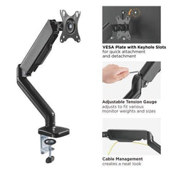Jin Office Single Monitor Gas Spring Arm | Supports 13-32" Screen| 10KG Weight Capacity| Height Adjustable Desk Mount| Monitor Stand with Gas Spring Adjustment (Black)