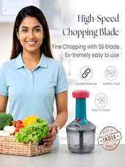 iKAN Manual Hand Press Push Chopper with 3 Blades for Effortless Chopping Vegetables & Fruits (Assorted, 700 ml, Plastic)