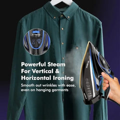 Havells Athena 3000 W Steam Iron with Smart i Sense Technology(No Fabric Burn), 2X Auto Shut Off, Vertical, Horizontal Ironing, Anti Drip, Self-Cleaning&Anti Scale Technology. (Black Blue), 3000 Watts