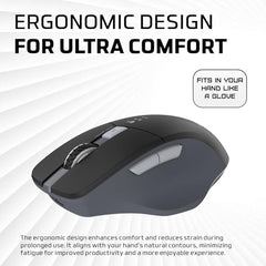 Amkette Hush Pro Epic M Rechargeable Wireless Mouse, Bluetooth Mouse | 3 Device Connectivity (2xBT&2.4G) with Top Mounted Device Switch Button, Silent Switches, Ergonomic Design, Upto 3200 DPI, Black