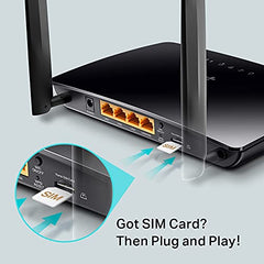 TP-Link TL-MR100 300Mbps 2.4GHz Wireless N 4G LTE, Wi-Fi N300, Plug and Play, Parental Controls, Guest Network, with Nano SIM Card Slot, WiFi Router, Black
