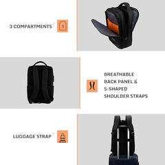 F Gear Alpha Black 25L Tech Laptop Backpack, USB & Lock, Fits 17-inch