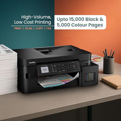 Brother Ink Tank MFC-T930DW New Launch (Print Scan Copy Fax) WiFi Auto Duplex, ADF Printer, 128 MB, Print Pages Upto 15K in Black & 5K in Color Each (CMY) Get Extra Black Ink Bottle, Free Installation
