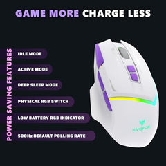EvoFox Performance Series Banshee Rechargeable Wireless Gaming Mouse (2.4G+BT+Wired), Hyper Connect-Pixart3325 Sensor, Upto 1000Hz Polling Rate & 10000DPI,8 Programmable Buttons,Comprehensive Software