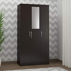 DeckUp Plank Cove 3-Door Engineered Wood Wardrobe with Mirror (Wotan Oak and White, Matte Finish)