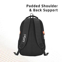 Safari Omega spacious/large laptop backpack with Raincover, college bag, travel bag for men and women, Black, 30 Litre