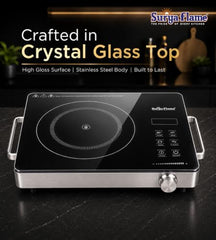 Surya Flame 2000 Watts Infrared Cooktop | Preset Indian Menu Options & Timer | Compatible With Any Metal Cookware with Flat Bottom | Easy to clean | Portable | Black | 1Y Warranty