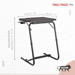 TABLE MAGIC- BADE Multipurpose Laptop Table Mat Finish - Adjustable, Foldable, Portable, Engineered Wood Top with Footrest, Top Size 60 * 45cm (X-Large, Midnight Black)