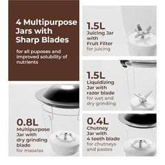 Lifelong 750 Watt Mixer Grinder for Kitchen | 4 Jars 750 Watt Mixie with Chutney Jar,Jar for Shakes,Wet Grinding and Juicer |Blender for Juices & Shakes| 1 Year Warranty with Pan India Service