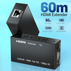 MICROWARE HDMI Extender 60m RX Receiver and TX Transmitter HDMI Repeater Over Cat5e, Cat6 Support Video Output Upto 1080p/720p/480p,3D
