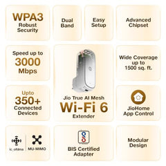 JioExtender JE6000 AX3000 Wi-Fi 6 Mesh Range Extender | Up to 3000 Mbps