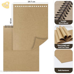 Lakeer Kraft Sketchbook - A4 Size, 250 GSM-25 Sheets, for Sketching, Drawing, Painting, etc - Landscape