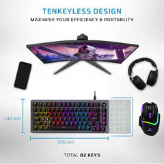 EvoFox Katana X2 TKL Gaming Mechanical Keyboards Wireless –Tri-Mode (BT/2.4G/Wired), Silent Red Switches, 1000Hz Polling Rate, Vivid and Dynamic Backlighting, 4000mAh Battery,Volume Knob (Black)