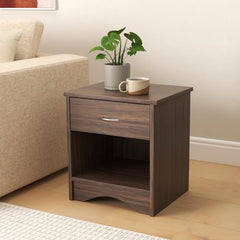 DeckUp Plank Bei Engineered Wood Bed Side Table and End Table (Walnut and White, Matte Finish)