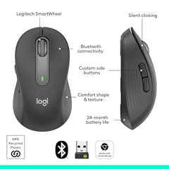 Logitech Signature M650 Wireless Mouse - for Small to Medium Sized Hands, 2-Year Battery, Silent Clicks, Customisable Side Buttons, Bluetooth -Graphite