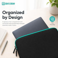 AirCase Neoprene Laptop Sleeve Case Cover for 15.6 Inch MacBook, Dell, HP, Lenovo, More| Water-Resistant, Shockproof Padding, Scratch-Proof| Slim Fit, Wrinkle Free, TSA Security Friendly (Black-Grey)