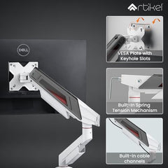 ARTIKEL Armour Monitor Stand for Desk Mount Adjustable Gas Spring Assisted vesa Monitor arm for Table with Full Motion arm with C Clamp Grommet Mounting Base Computer Monitor Stand Upto 40 inches