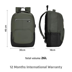 Safari Nex 26L Laptop Backpack Bag for Men and Women, Ideal for Office Use/School/College, 2 Compartment, Rain Cover, Antitheft Pocket, USB Port, Trolley Sleeve & Organizer, Olive