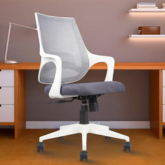 MRC Mono Ergonomic Office Chair (Mid-Back) – Revolving Breathable Mesh Desk Chair for Work from Home & Study–Lumbar Support & Heavy Duty Nylon Base (Grey & White)