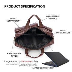 ADISA Laptop Bag for Men - Faux Leather Office Messenger Briefcase with Laptop Compartment for Work, Business, Corporate & Professional Use (LB6055)