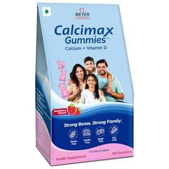 Calcimax Calcium Gummies with Vitamin D for Men Women and Kids Above 5 Years | Sugar Free | Strawberry Flavour | Bone Health Supplement | 60 Gummies