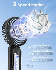 ARCTICOOL Portable Mini Fan - Rechargeable Hand Fan with 3 Adjustable Speeds, 2000mAh Battery, Lightweight Design, Low Noise, and Easy Portability for Indoor and Outdoor Use (Deep Black)
